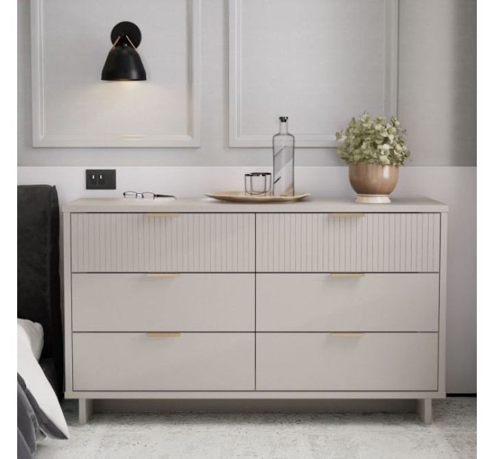 Manhattan Comfort Granville 55.07" Modern Double Wide Dresser with 6 Full Extension Drawers in Light Grey