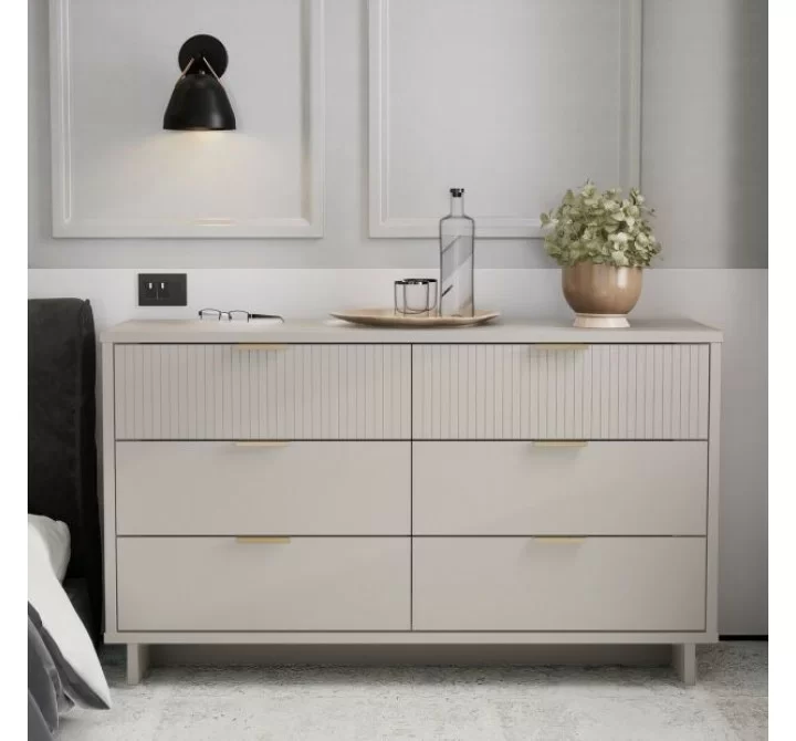 Manhattan Comfort Granville 55.07" Modern Double Wide Dresser with 6 Full Extension Drawers in Light Grey
