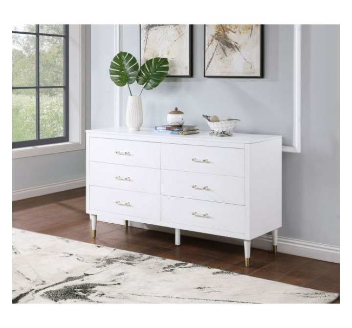 Manhattan Comfort Stanton Modern Dresser with 6 Full Extension Drawers and Solid Wood Legs in White