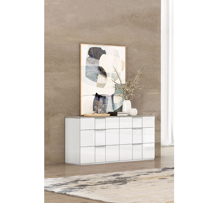 Whiteline Modern Living Daisy Dresser In High Gloss White 6 Self Close Drawers - Lifestyle