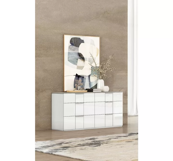 Whiteline Modern Living Daisy Dresser In High Gloss White 6 Self Close Drawers - Lifestyle