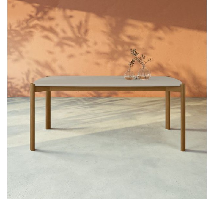 Manhattan Comfort Mid-Century Modern Gales 70.87 Dining Table with Solid Wood Legs in Greige