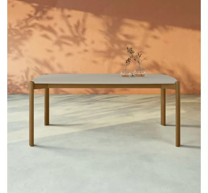 Manhattan Comfort Mid-Century Modern Gales 70.87 Dining Table with Solid Wood Legs in Greige