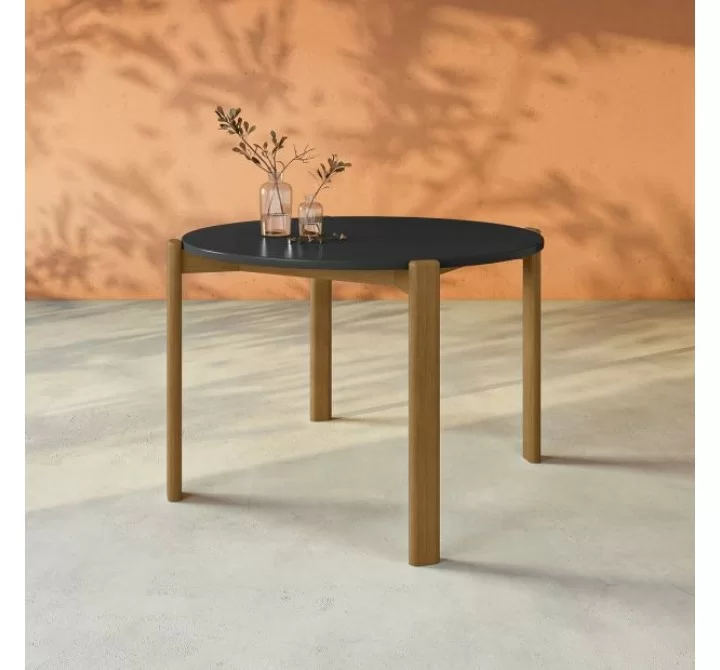 Manhattan Comfort Mid-Century Modern Gales Round 46.54 Dining Table with Solid Wood Legs Black