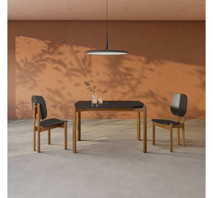 Manhattan Comfort Mid-Century Modern Gales 47.24 Dining Table with Solid Wood Legs in Matte Black Set
