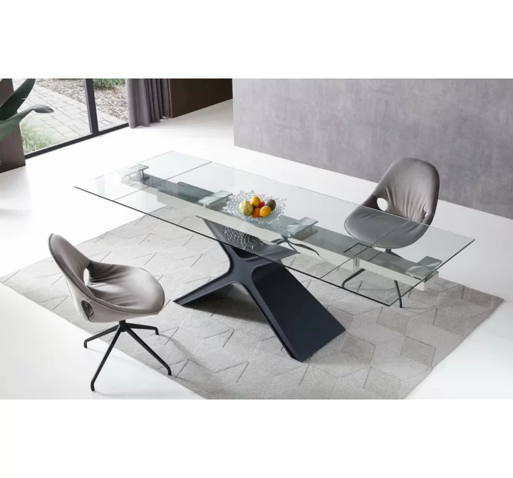Whiteline Modern Living West Extendable Dining Table With Clear Glass Top Ans Sanded Black Metal Legs