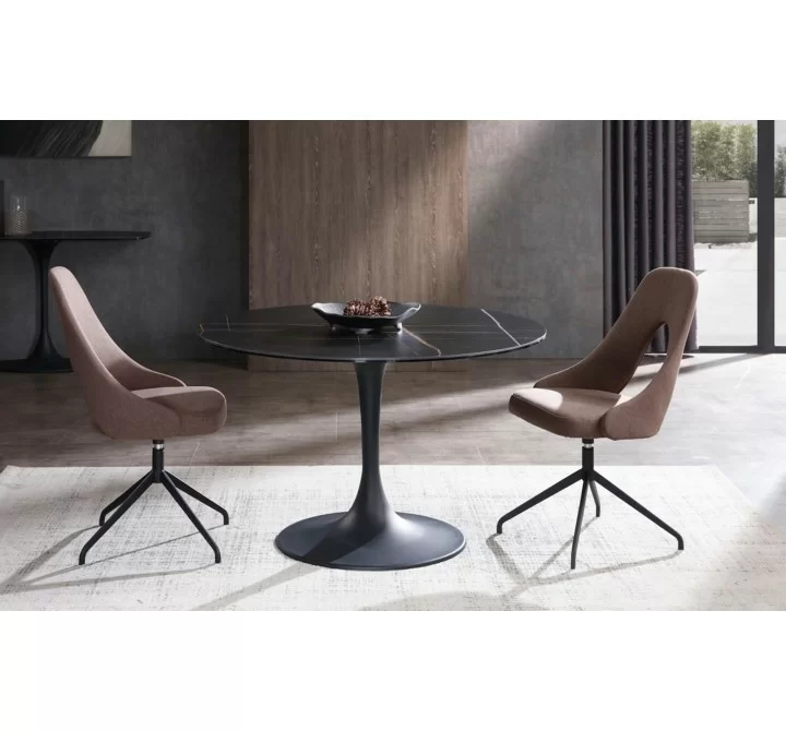Whiteline Modern Living Amarosa Round Dining Table With Black Powder Coated Metal Base