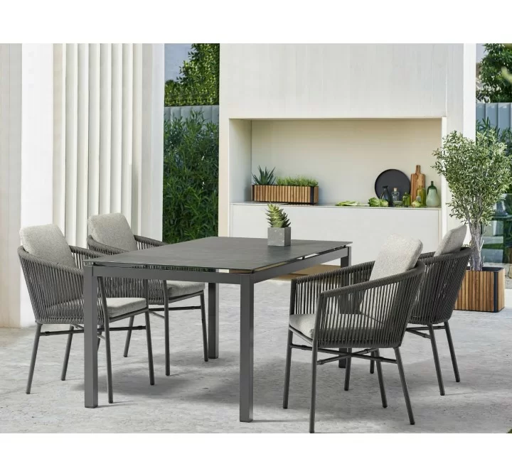 Whiteline Modern Living Lynn Outdoor Dining Table With Glass Top with Ceramic Finish in Dark Grey - Lifestyle