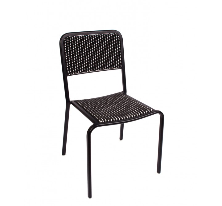 Rio Stacking Aluminum Side Chair Mocha Synthetic Wicker - Black Frame