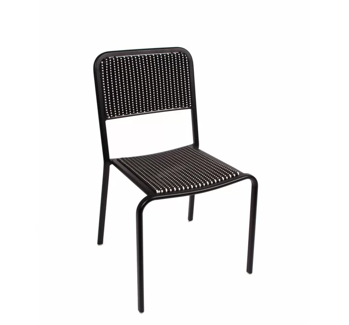 Rio Stacking Aluminum Side Chair Mocha Synthetic Wicker - Black Frame