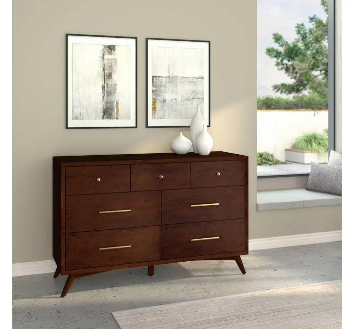 Alpine Furniture Flynn Mid Century Modern 7 Drawer Dresser, Walnut - Lifestyle