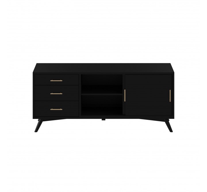 Alpine Furniture Flynn Large TV Console, Black - Front Angle