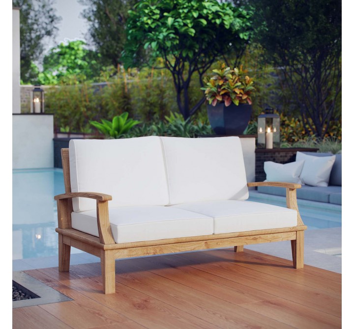 Modway Marina Outdoor Patio Teak Loveseat in Natural White - Lifestyle