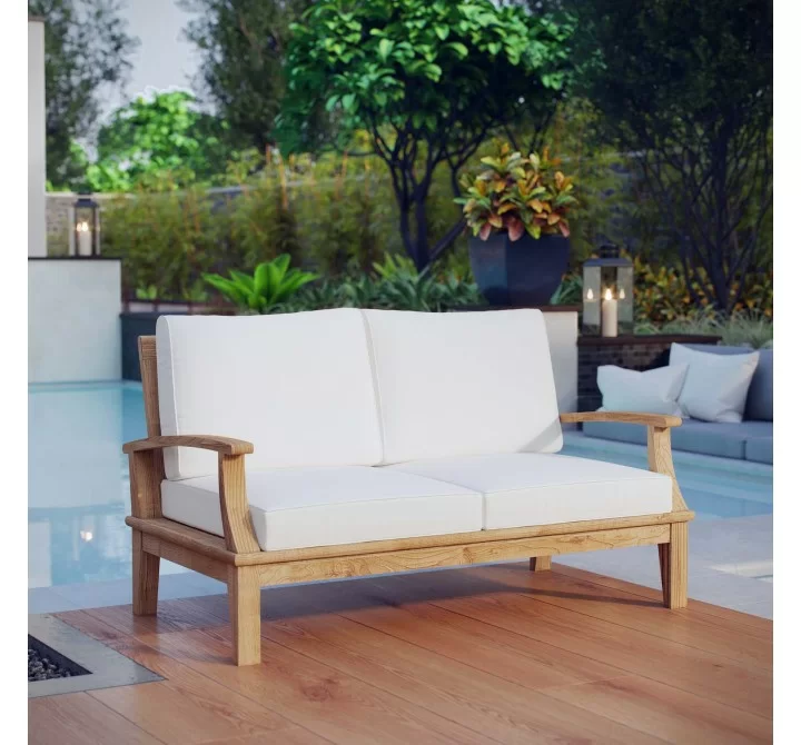 Modway Marina Outdoor Patio Teak Loveseat in Natural White - Lifestyle