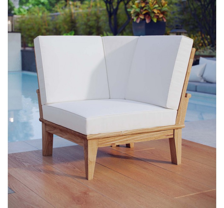 Modway Marina Outdoor Patio Teak Corner Sofa in Natural White - Lifestyle
