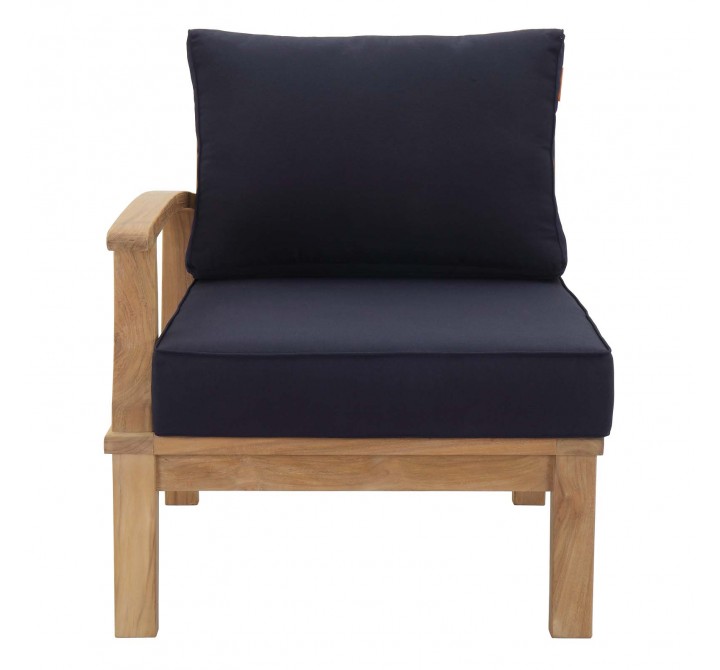 Modway Marina Outdoor Patio Teak Left-Facing Sofa in Natural Navy - Front Angle