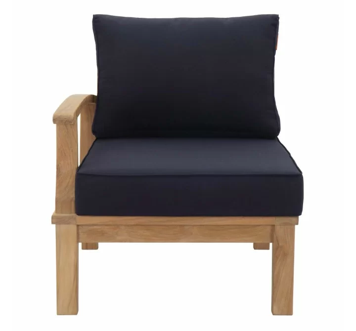 Modway Marina Outdoor Patio Teak Left-Facing Sofa in Natural Navy - Front Angle