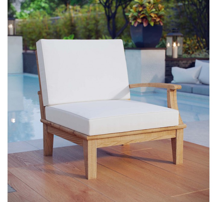 Modway Marina Outdoor Patio Teak Right-Facing Sofa in Natural White - Lifestyle
