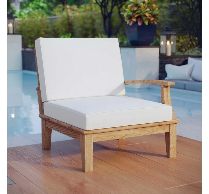 Modway Marina Outdoor Patio Teak Right-Facing Sofa in Natural White - Lifestyle