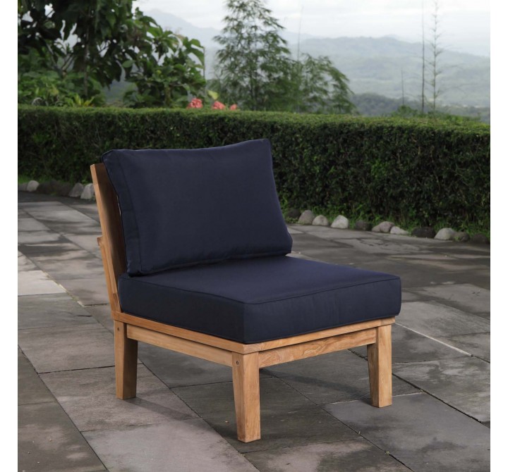Modway Marina Armless Outdoor Patio Teak Sofa in Natural Navy - Lifestyle