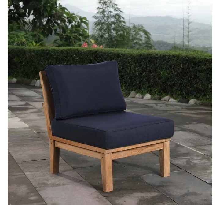 Modway Marina Armless Outdoor Patio Teak Sofa in Natural Navy - Lifestyle