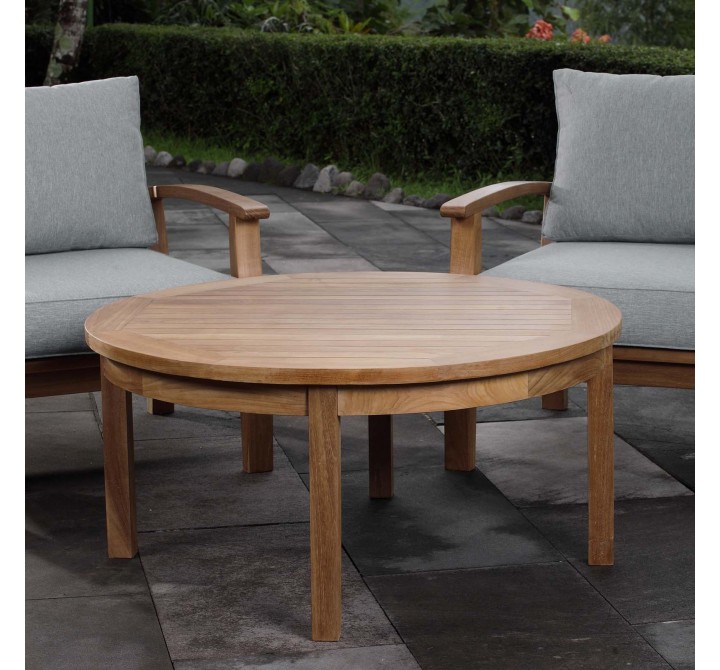 Modway Marina Outdoor Patio Teak Round Coffee Table - Natural - Lifestyle