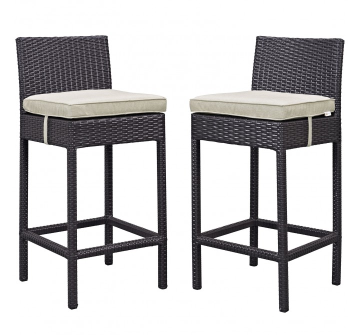Modway Lift Bar Stool Outdoor Patio in Espresso Beige - Set of Two - Set in Front Side Angle