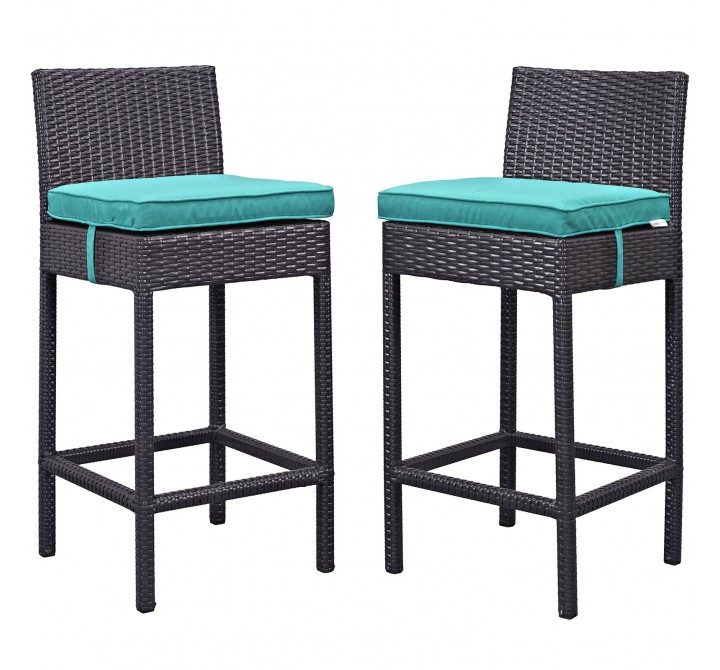 Modway Lift Bar Stool Outdoor Patio in Espresso Turquoise - Set of Two - Set in Front Angle