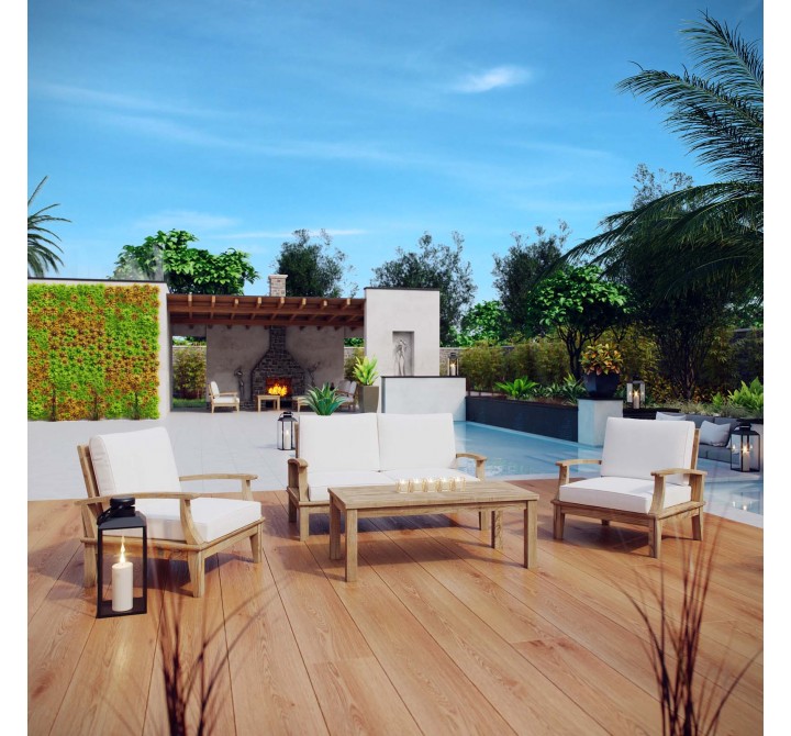 Modway Marina 4 Piece Outdoor Patio Teak Set in Natural White - Lifestyle