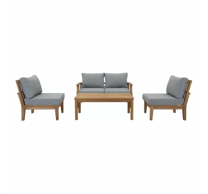 Modway Marina 5 Piece Outdoor Patio Teak Set - Natural Gray - Set in Front Angle