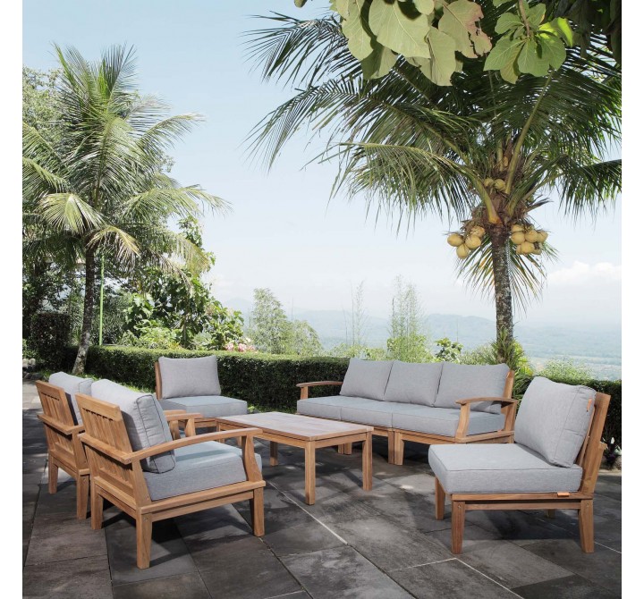 Modway Marina 8 Piece Outdoor Patio Teak Set in Natural Gray - Lifestyle