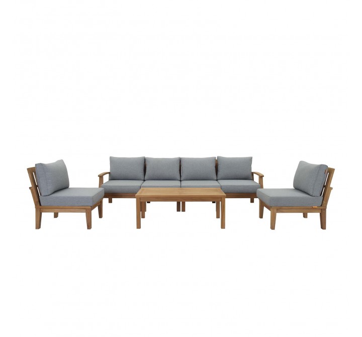 Modway Marina 7 Piece Outdoor Patio Teak Set - Natural Gray - Set in Front Angle