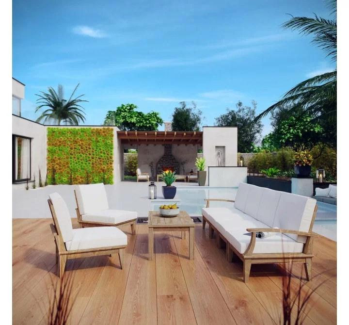 Modway Marina 7 Piece Outdoor Patio Teak Set in Natural White - Lifestyle