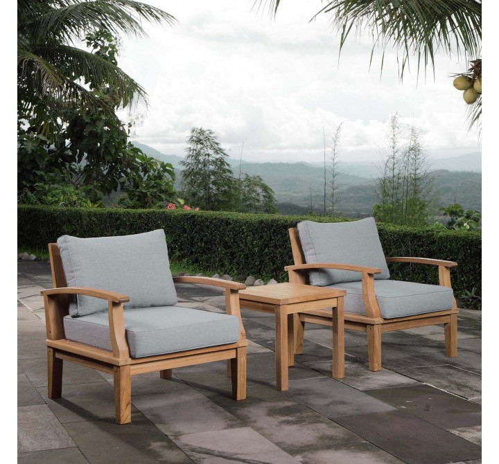 Modway Marina 3 Piece Outdoor Patio Teak Set - Natural Gray - Lifestyle