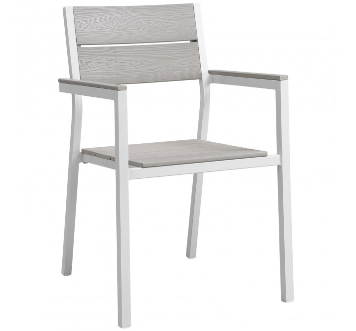 Modway Maine Dining Outdoor Patio Armchair in White Light Gray - Front Side Angle