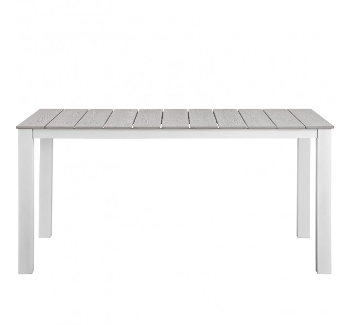 Modway Maine 63" Outdoor Patio Dining Table in White Light Gray - Front Angle