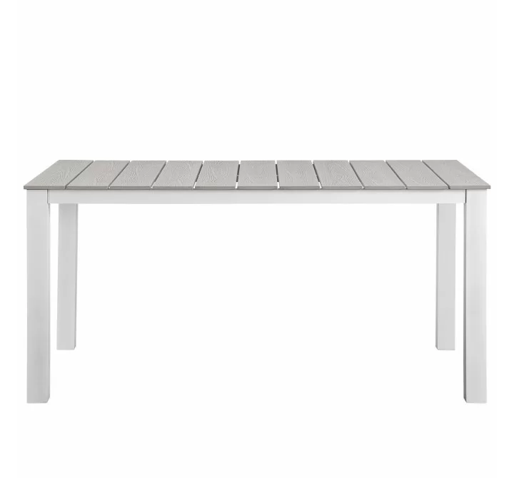 Modway Maine 63" Outdoor Patio Dining Table in White Light Gray - Front Angle