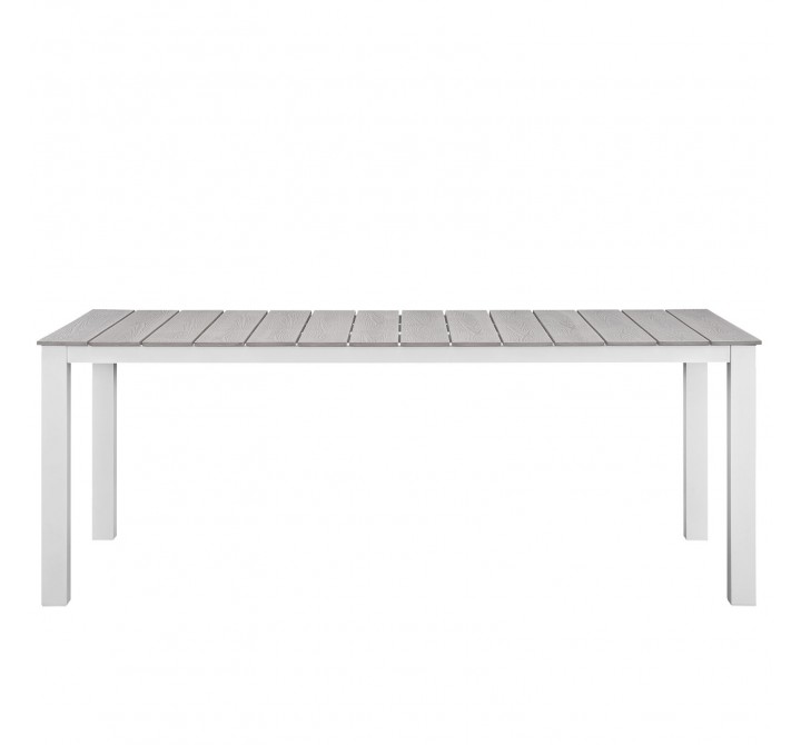 Modway Maine 80" Outdoor Patio Dining Table in White Light Gray - Front Angle