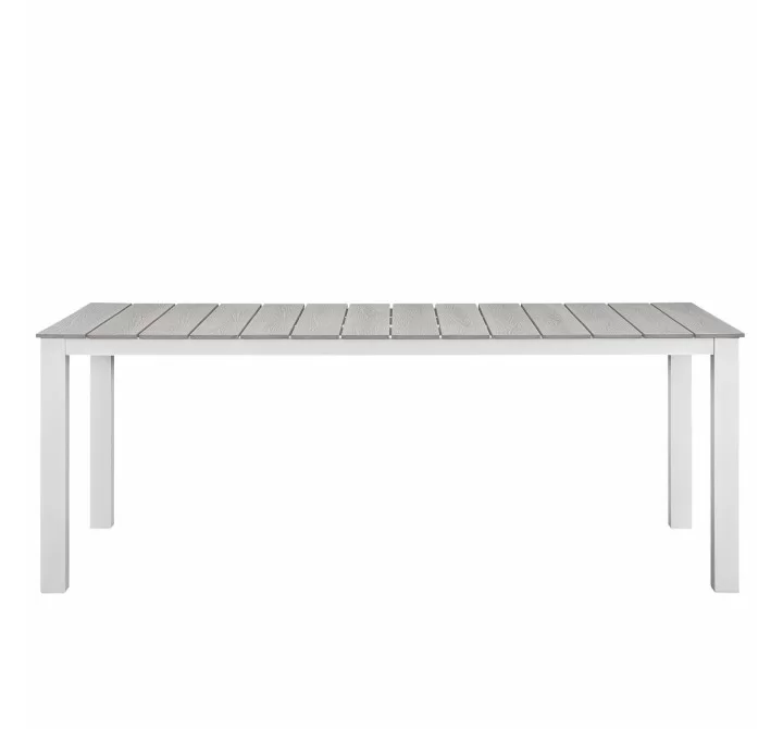 Modway Maine 80" Outdoor Patio Dining Table in White Light Gray - Front Angle