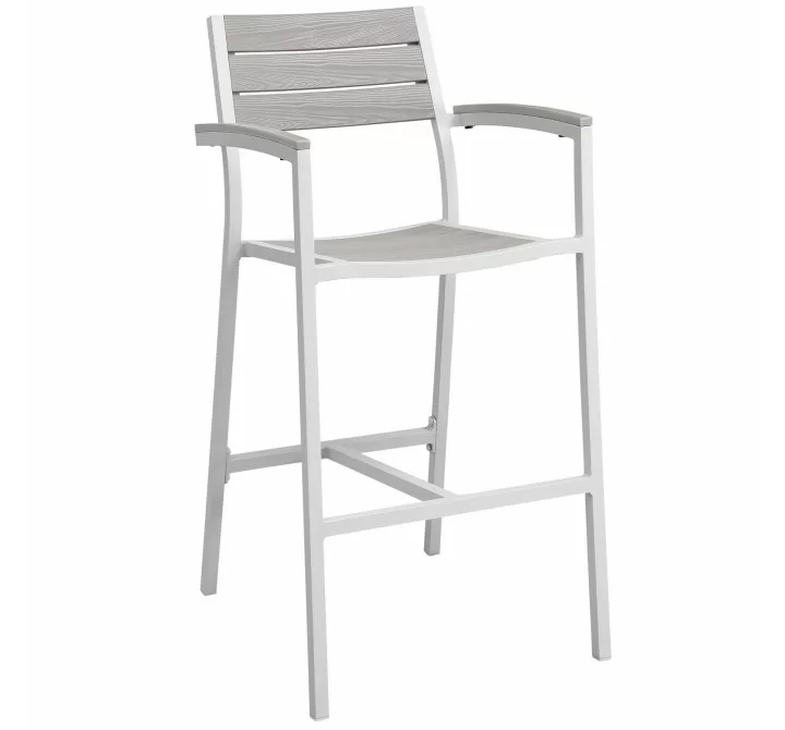 Modway Maine Outdoor Patio Bar Stool in White Light Gray - Front Side Angle