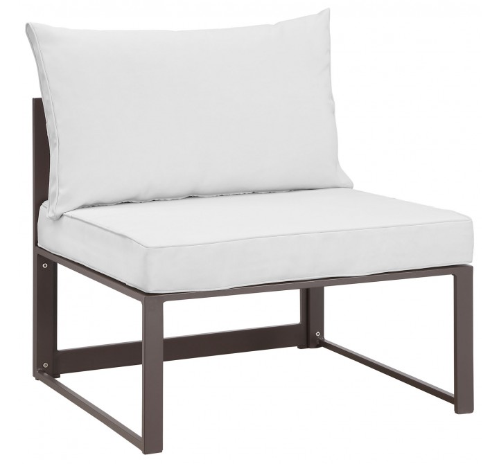 Modway Fortuna Armless Outdoor Patio Chair - Brown White - Front Side Angle