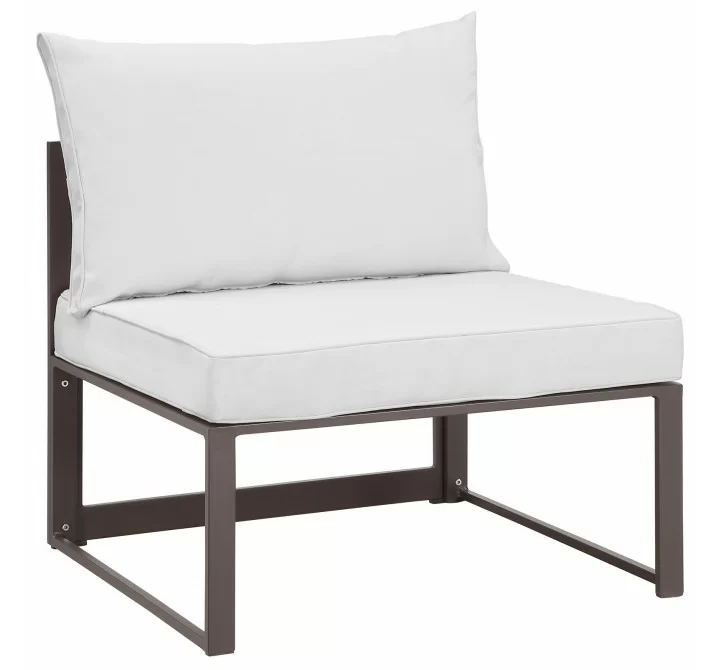 Modway Fortuna Armless Outdoor Patio Chair - Brown White - Front Side Angle