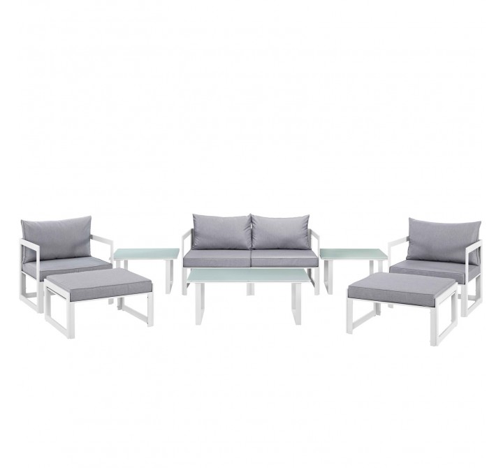 Modway Fortuna 9 Piece Outdoor Patio Sectional Sofa Set - White Gray - Set in Front Angle