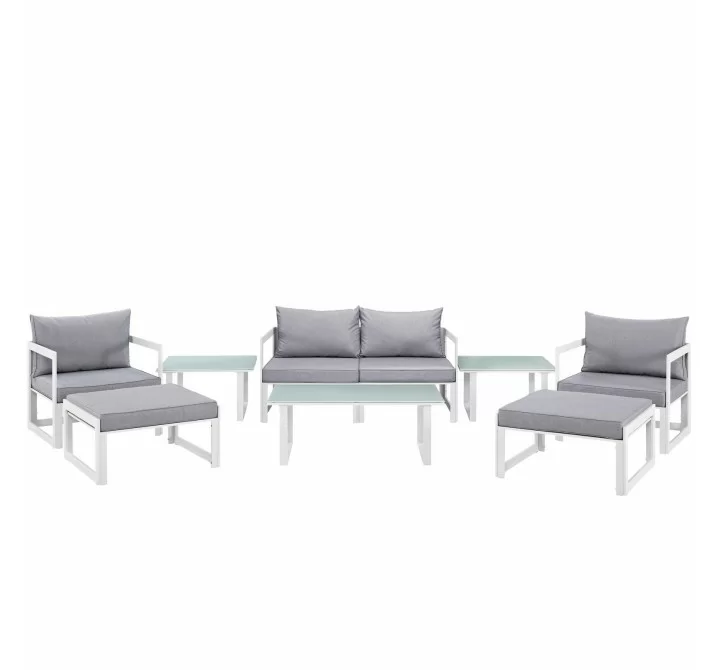 Modway Fortuna 9 Piece Outdoor Patio Sectional Sofa Set - White Gray - Set in Front Angle