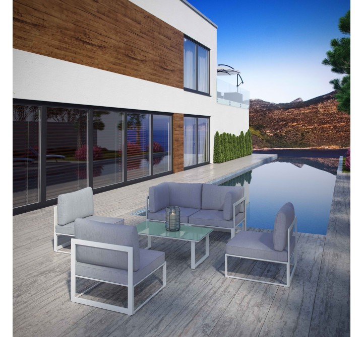 Modway Fortuna 6 Piece Outdoor Patio Sectional Sofa Set - White Gray - Lifestyle