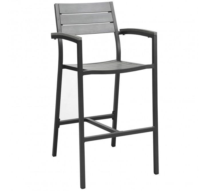 Modway Maine Bar Stool Outdoor Patio in Brown Gray - Set of Two - Front Side Angle