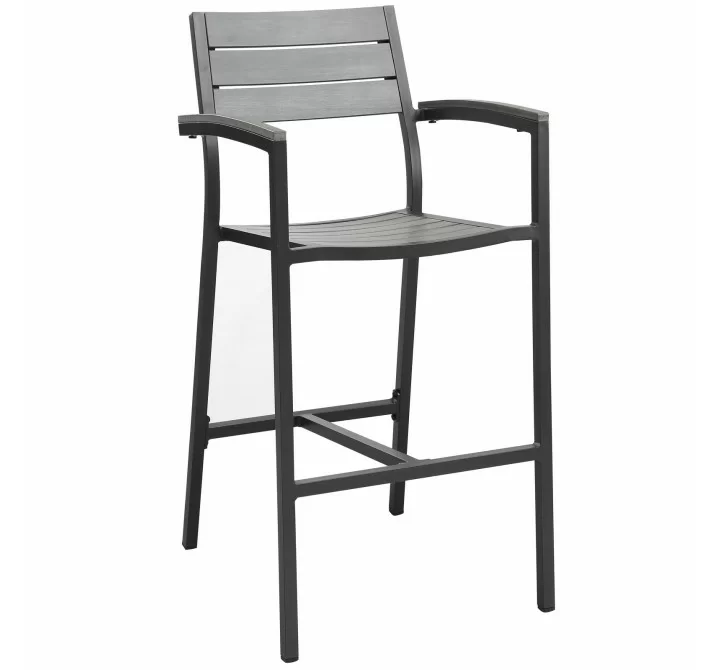 Modway Maine Bar Stool Outdoor Patio in Brown Gray - Set of Two - Front Side Angle
