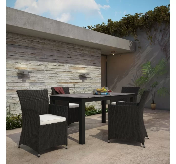 Modway Junction 5 Piece Outdoor Patio Dining Set in Brown White - Lifestyle