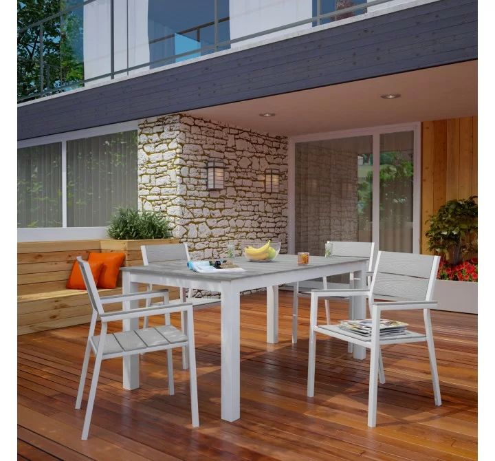 Modway Maine 5 Piece Outdoor Patio Dining Set in White Light Gray - Lifestyle