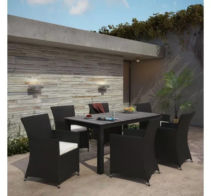 Modway Junction 7 Piece Outdoor Patio Dining Set in Brown White - Lifestyle